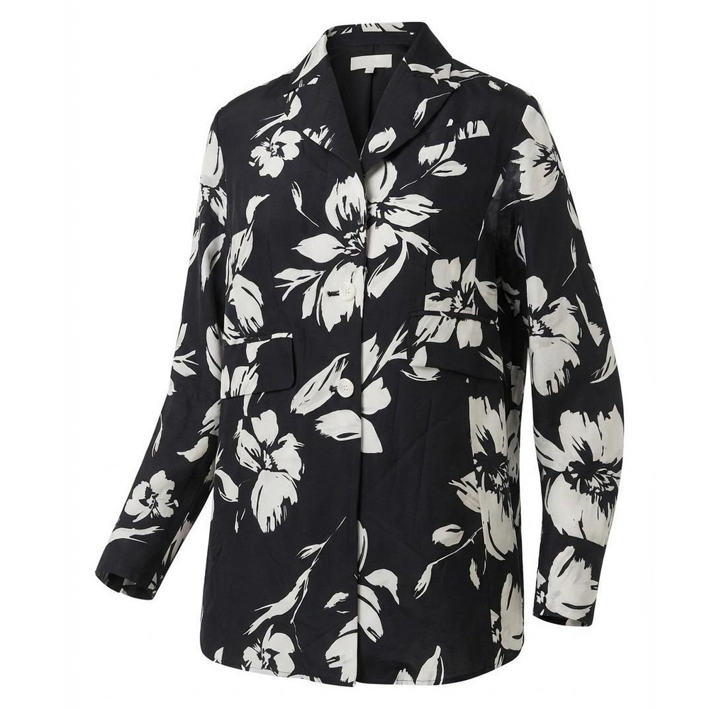 Vintage Neiman Marcus Exclusive‎ 100 Silk Floral Blazer Black White Womens 10